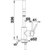Kresba kuchyňské baterie s rozměry 336, 69, 41 a 52 mm.