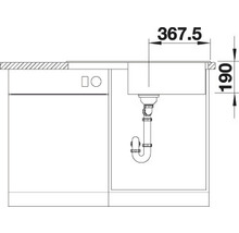 Nákres dřezu o rozměrech 367,5 a 190