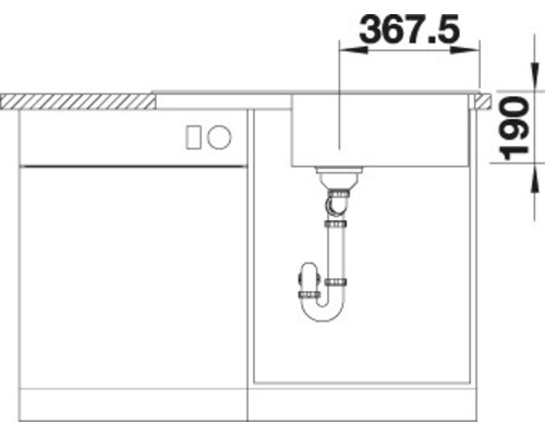 Nákres dřezu o rozměrech 367,5 a 190