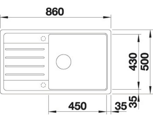 Nákres dřezu s rozměry.