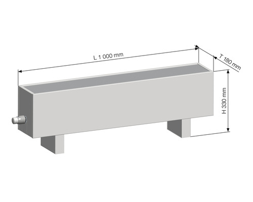 Technický výkres radiátoru o rozměrech 1000 x 180 x 330 milimetrů