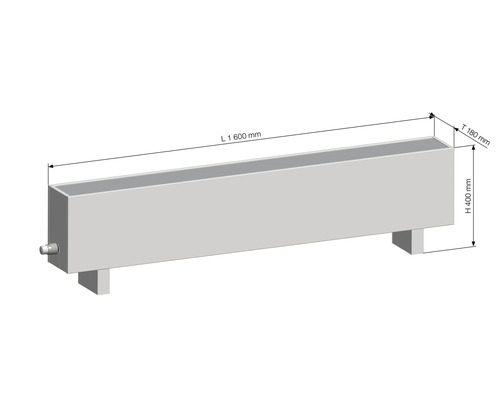 Kovový okap o rozměrech 1600 x 400 x 180 milimetrů