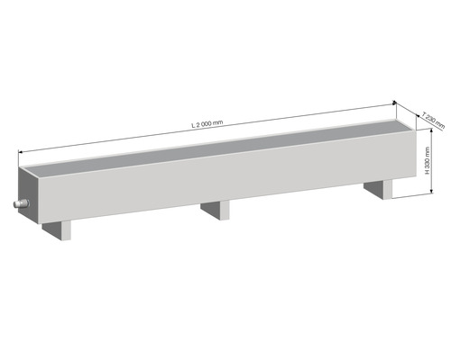 Obdélníkový květináč, délka 2000 mm, výška 330 mm a hloubka 230 mm