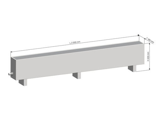 Obrázek truhlíku o délce 2000 mm, výšce 400 mm a hloubce 180 mm s nožičkami