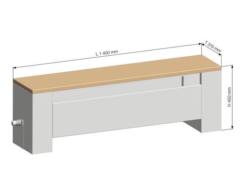 Kryt topení o rozměrech 1400 x 315 x 450 milimetrů