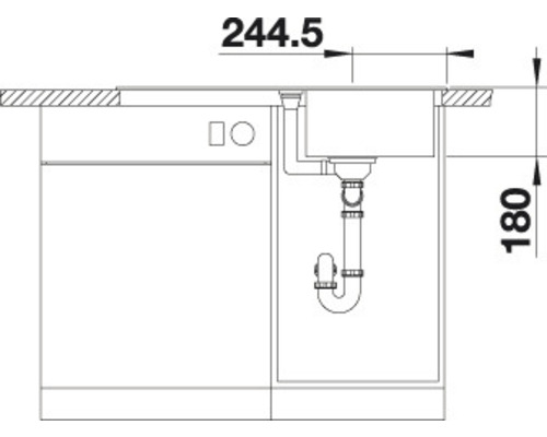 Nákres dřezu o rozměrech 244,5 a 180