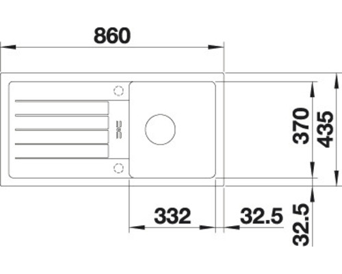 Technický nákres kuchyňského dřezu s rozměry