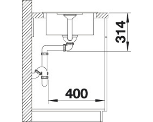 Nákres dřezu s rozměry pro plánování kuchyně