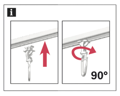 Návod na připevnění válečků závěsů k závěsové kolejnici