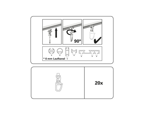 Návod k montáži koleček na závěsy, 20 kusů