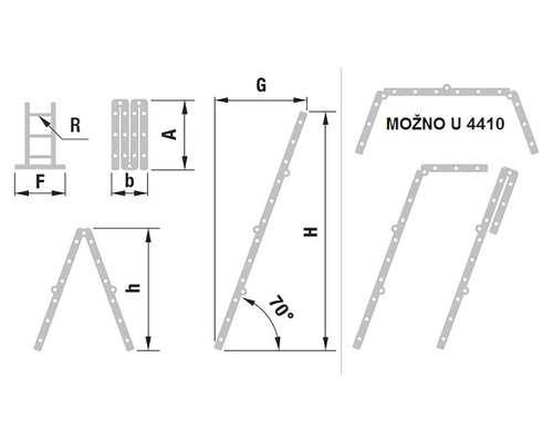 Technický výkres žebříku s rozměry