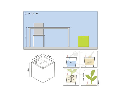 Diagram rozměrů a objemů květináče Canto 40