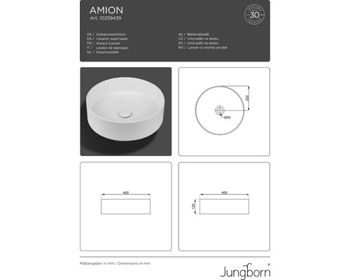 Keramické umyvadlo na desku s rozměry