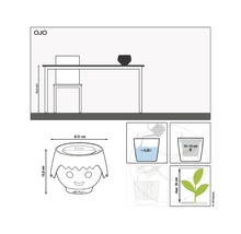 Produktový nákres květináče s rozměry výška 15,8 cm a průměr 21 cm.