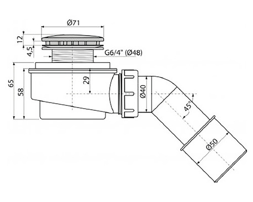 Technický nákres sifonu s rozměry