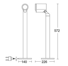 Technický nákres stojací lampy s rozměry