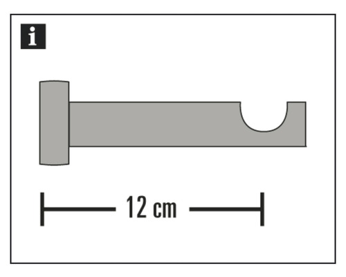 Obrázek držáku záclonové tyče o délce 12 cm.