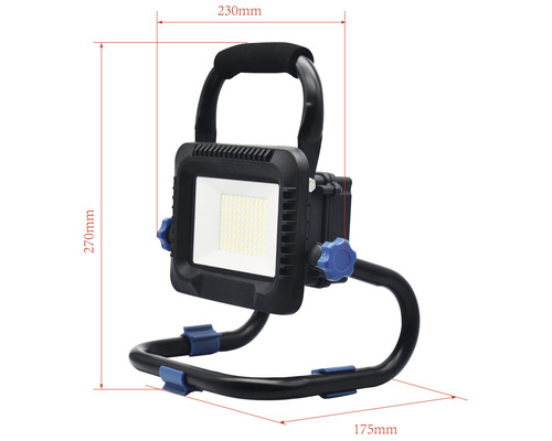 LED stavební reflektor o rozměrech 270 x 230 x 175 milimetrů