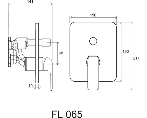 Technický výkres podomítkové baterie s rozměry