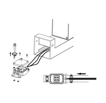Ilustrace elektroinstalační krabice se šrouby a nástrojem pro montáž