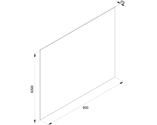 Nákres desky o rozměrech 650 x 600 x 25 milimetrů