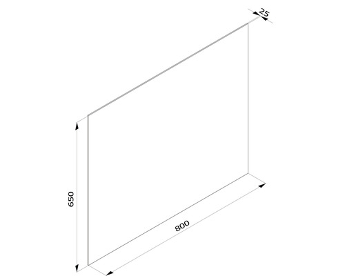 Technický výkres desky o rozměrech 800 x 650 x 25 mm