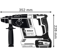 Vrtací kladivo Bosch s rozměry: délka 352 mm a výška 228 mm
