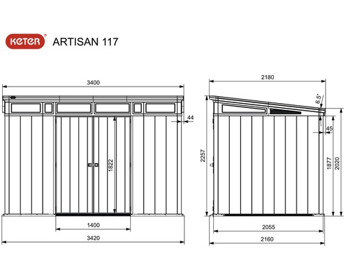 Rozměry zahradního domku Keter Artisan 117