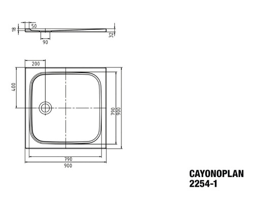 Technický výkres sprchové vaničky CAYONOPLAN s rozměry