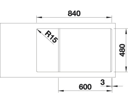 Technický výkres dřezu o rozměrech 840 x 480 milimetrů
