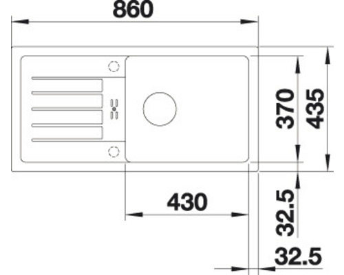 Technický výkres dřezu s rozměry.