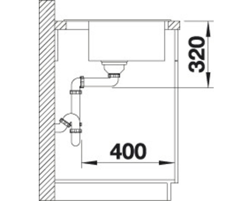 Schéma dřezu s rozměry 400 krát 320 milimetrů