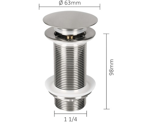 Umyvadlová zátka o rozměrech 63 mm v průměru a 98 mm na délku