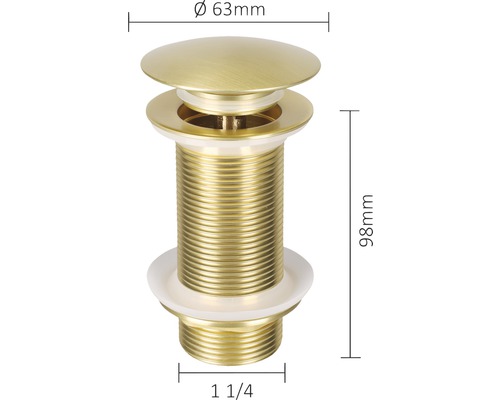 Zátka ventilu pro umyvadlo, průměr 63 mm, výška 98 mm, závit 1 1/4 palce