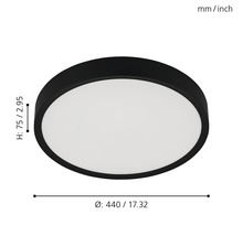 Kulaté stropní svítidlo, průměr 440 milimetrů, výška 75 milimetrů