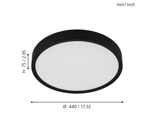 Kulaté stropní svítidlo, průměr 440 milimetrů, výška 75 milimetrů