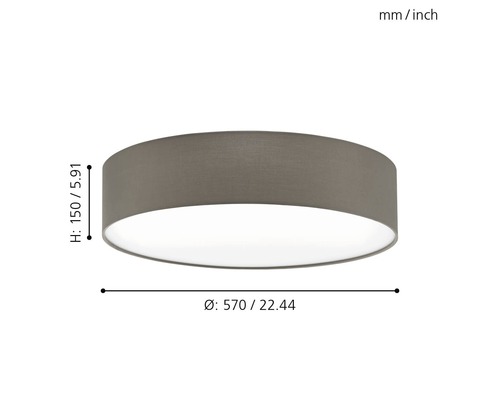 Stropní svítidlo o průměru 570 milimetrů a výšce 150 milimetrů