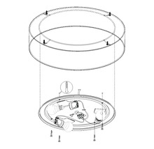 Rozkreslený nákres stropního svítidla s montážním návodem a upevňovacím materiálem