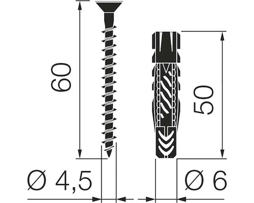 Technický výkres šroubu s hmoždinkou a rozměry
