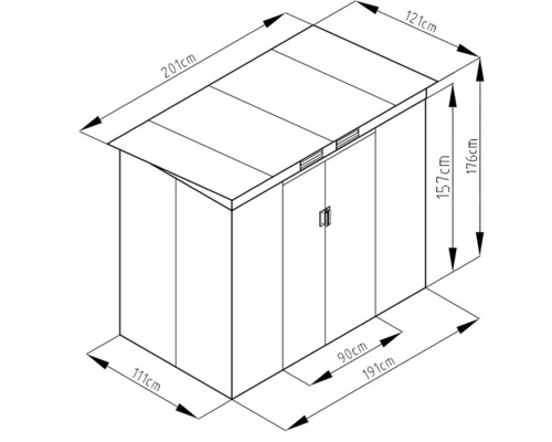 Obrázek zahradního domku s rozměry.