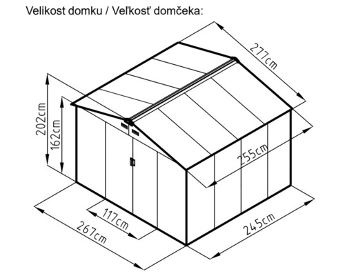 Rozměry zahradního domku jako schematický nákres