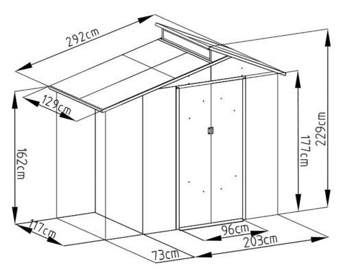 Rozměry zahradního domku jako technický nákres