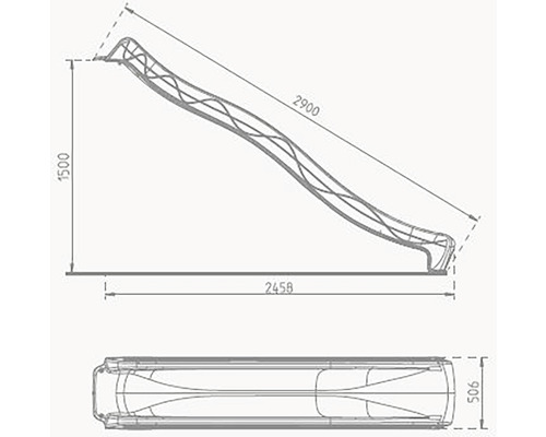 Technický nákres dětské skluzavky s rozměry
