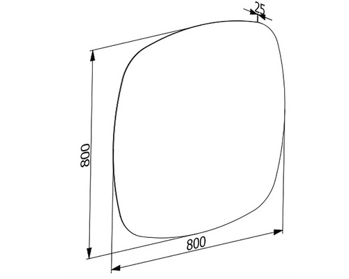 Technický výkres zaobleného čtverce o rozměrech 800 x 800 mm