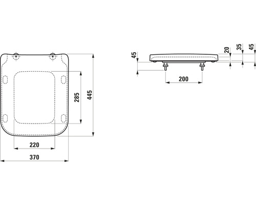 Technický výkres WC sedátka s rozměry