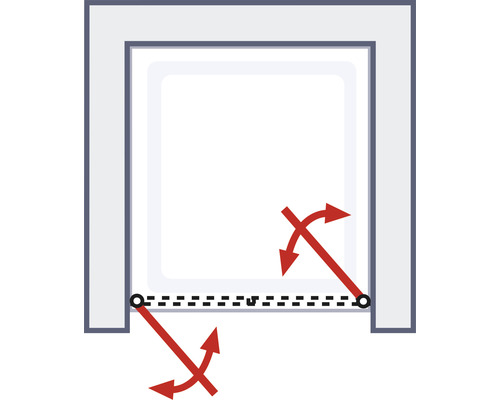 Ilustrace funkce posuvných dveří se šipkami ukazujícími pohyb