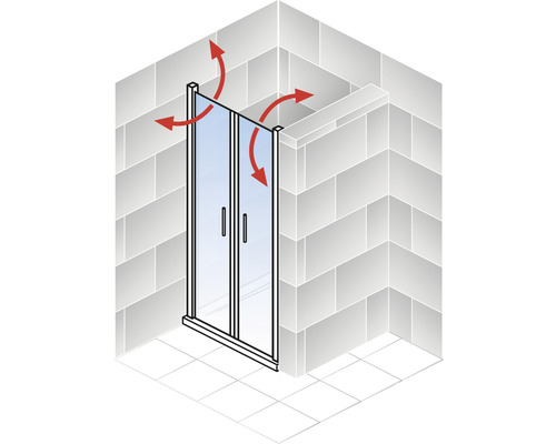 Rohová sprchová kabina s flexibilním nastavením dveří
