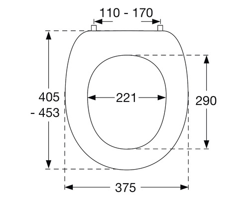 Technický nákres WC sedátka s rozměry