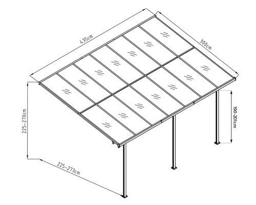 Technický nákres carportu s rozměry