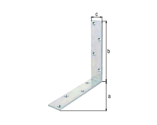 Rohový spojník s rozměry a, b a c pro upevnění součástí.